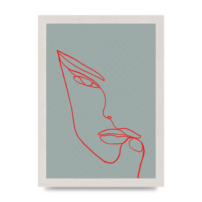 Face Line Illustration Red Wall Art - A4 framed