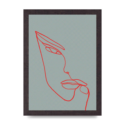 Face Line Illustration Red Wall Art - A4 framed