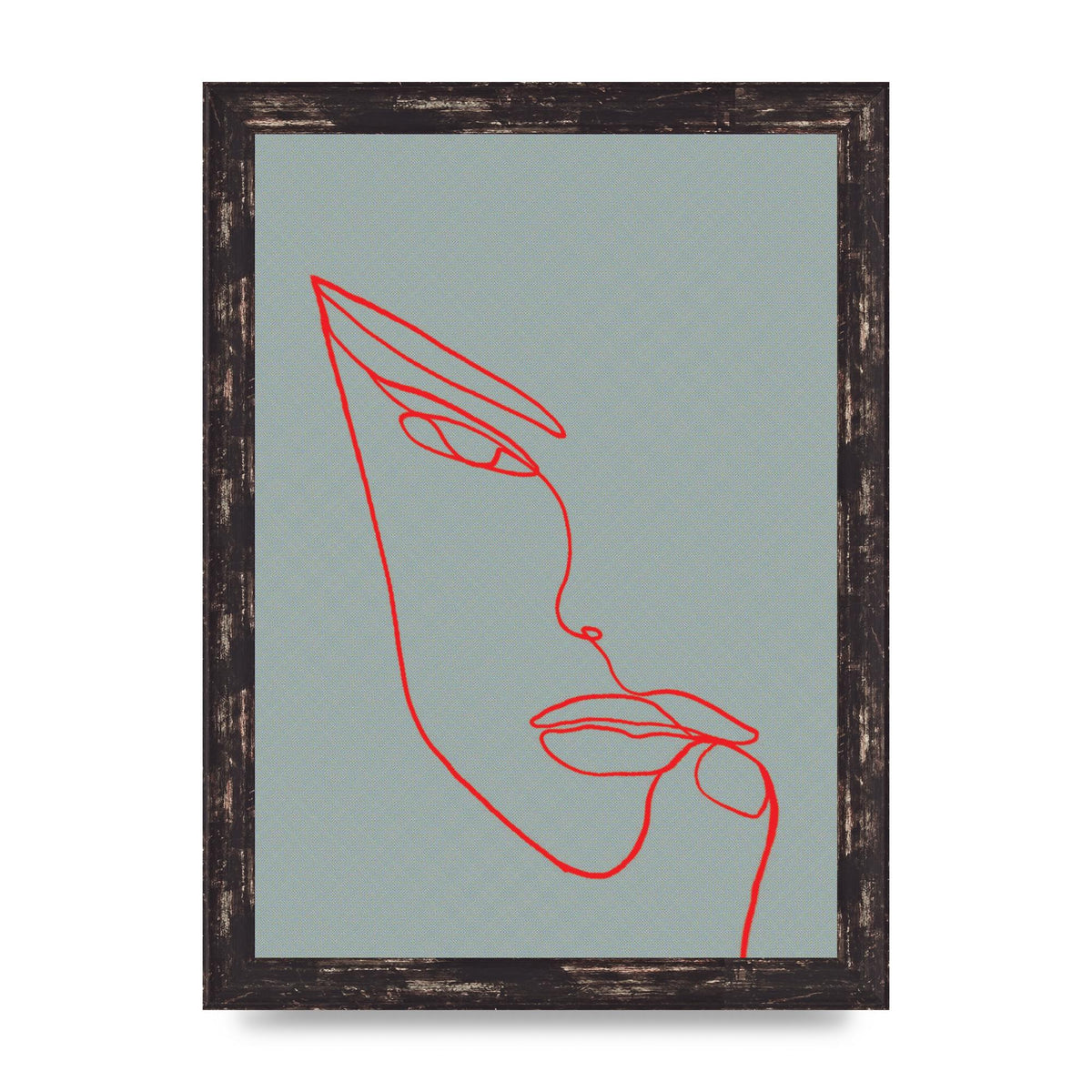 Face Line Illustration Red Wall Art - A4 framed