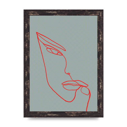 Face Line Illustration Red Wall Art - A4 framed
