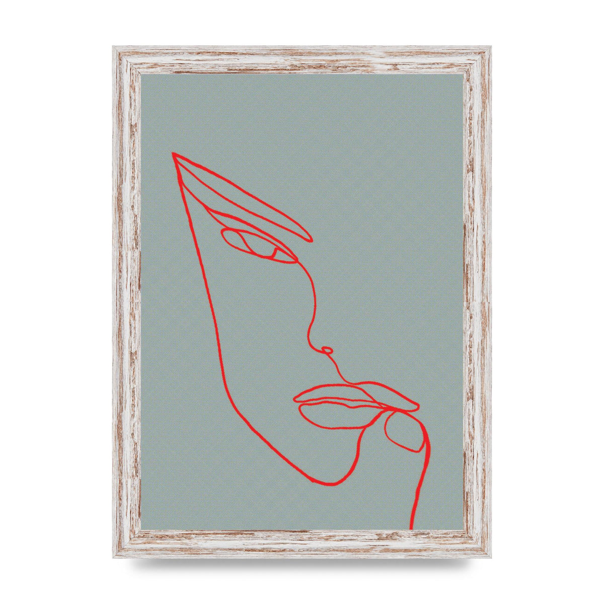 Face Line Illustration Red Wall Art - A4 framed