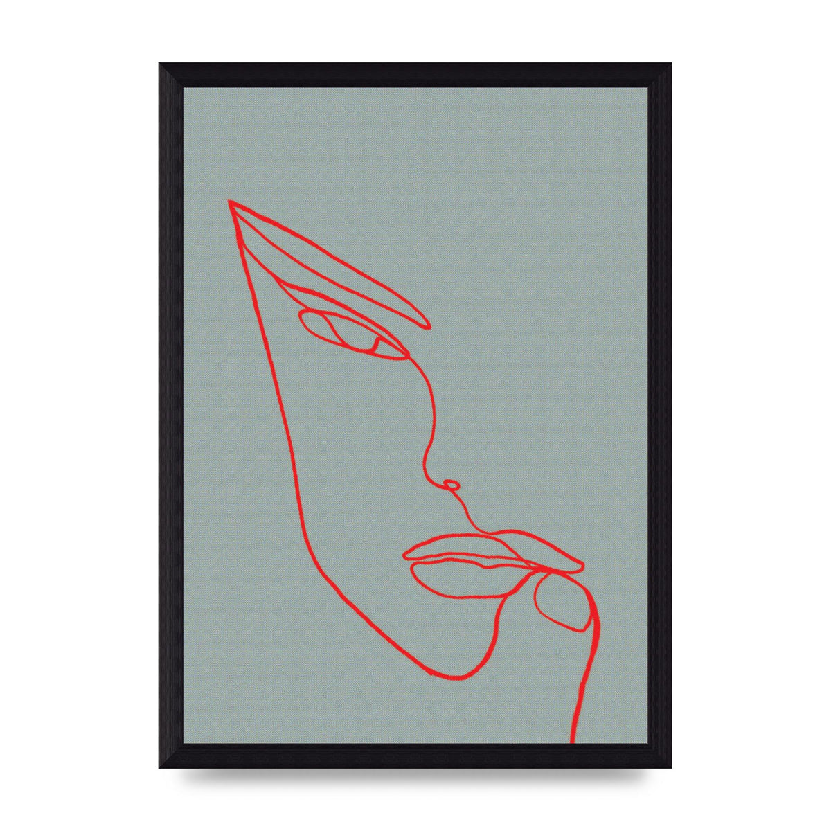 Face Line Illustration Red Wall Art - A4 framed