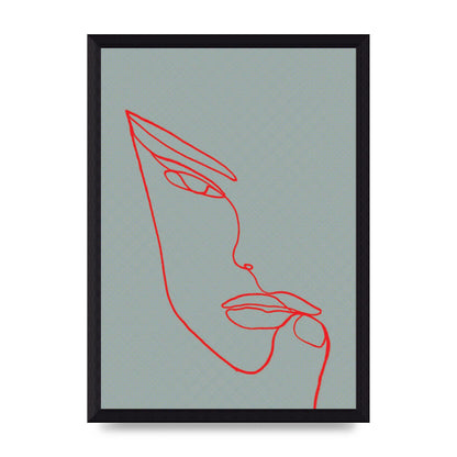Face Line Illustration Red Wall Art - A4 framed