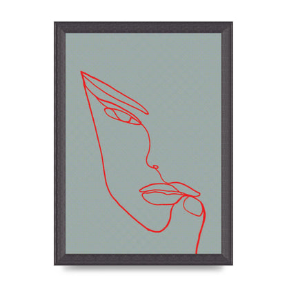 Face Line Illustration Red Wall Art - A4 framed