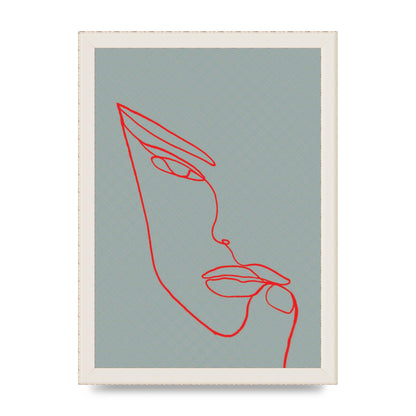 Face Line Illustration Red Wall Art - A4 framed