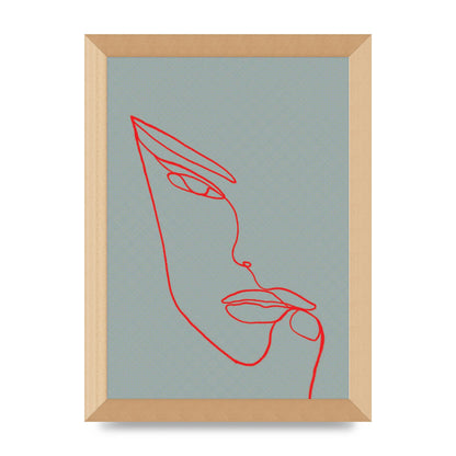 Face Line Illustration Red Wall Art - A4 framed