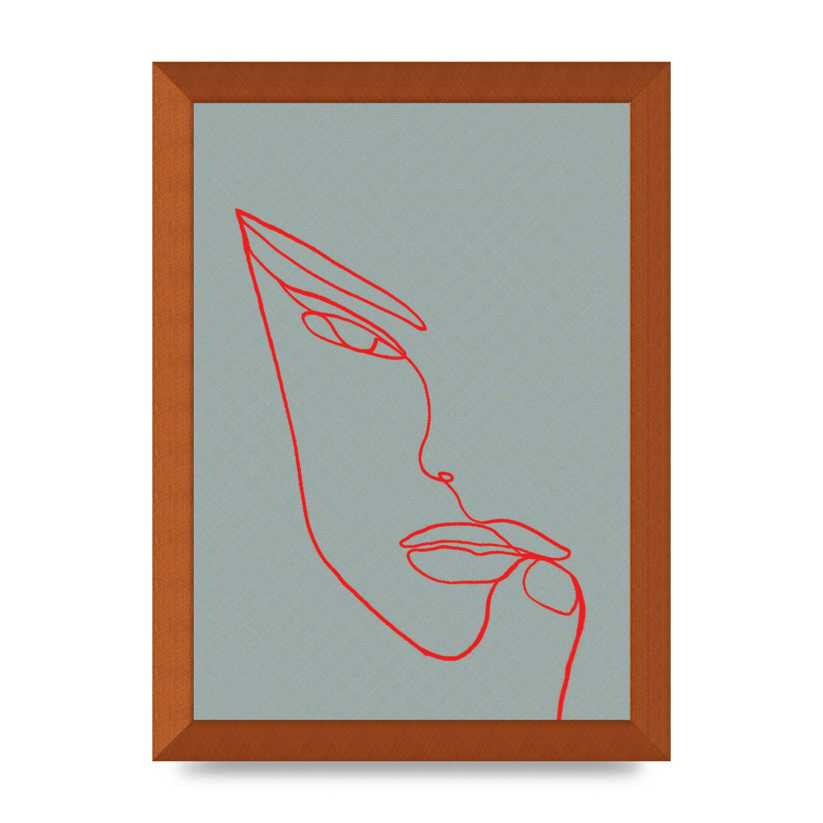 Face Line Illustration Red Wall Art - A4 framed