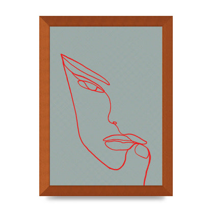 Face Line Illustration Red Wall Art - A4 framed