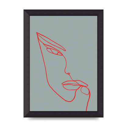 Face Line Illustration Red Wall Art - A4 framed
