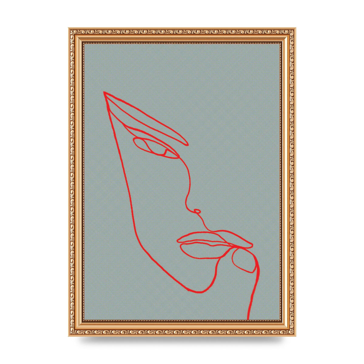 Face Line Illustration Red Wall Art - A4 framed