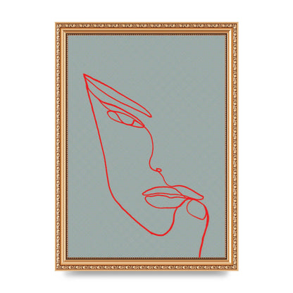 Face Line Illustration Red Wall Art - A4 framed