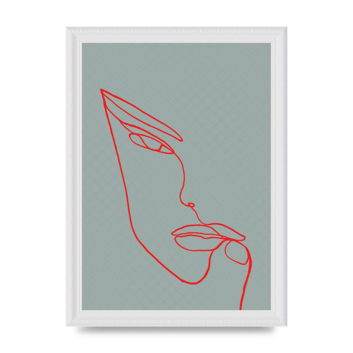 Face Line Illustration Red Wall Art - A4 framed