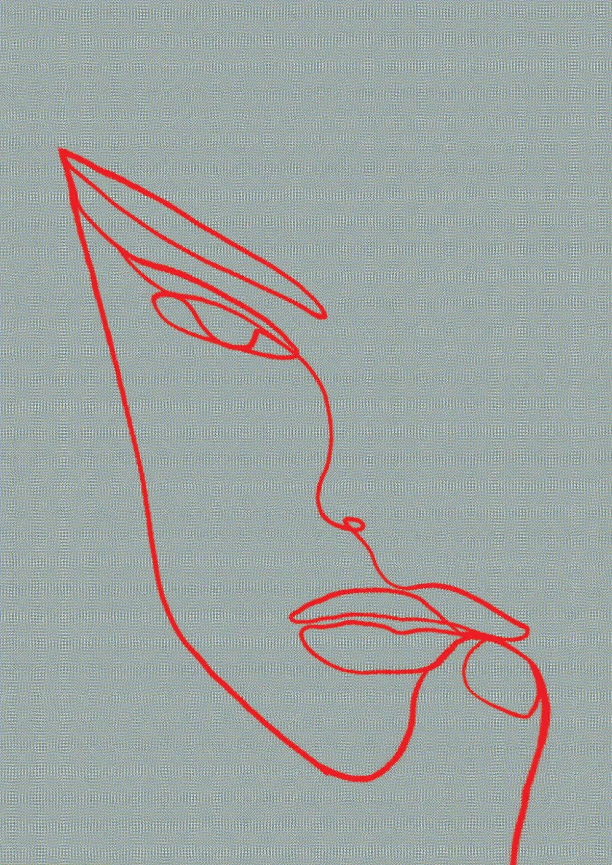 Face Line Illustration Red Wall Art - detail