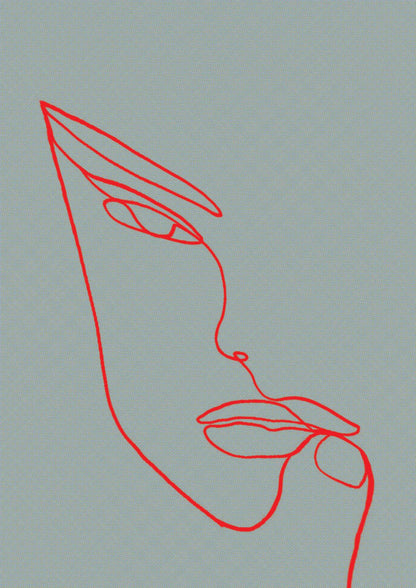 Face Line Illustration Red Wall Art - detail