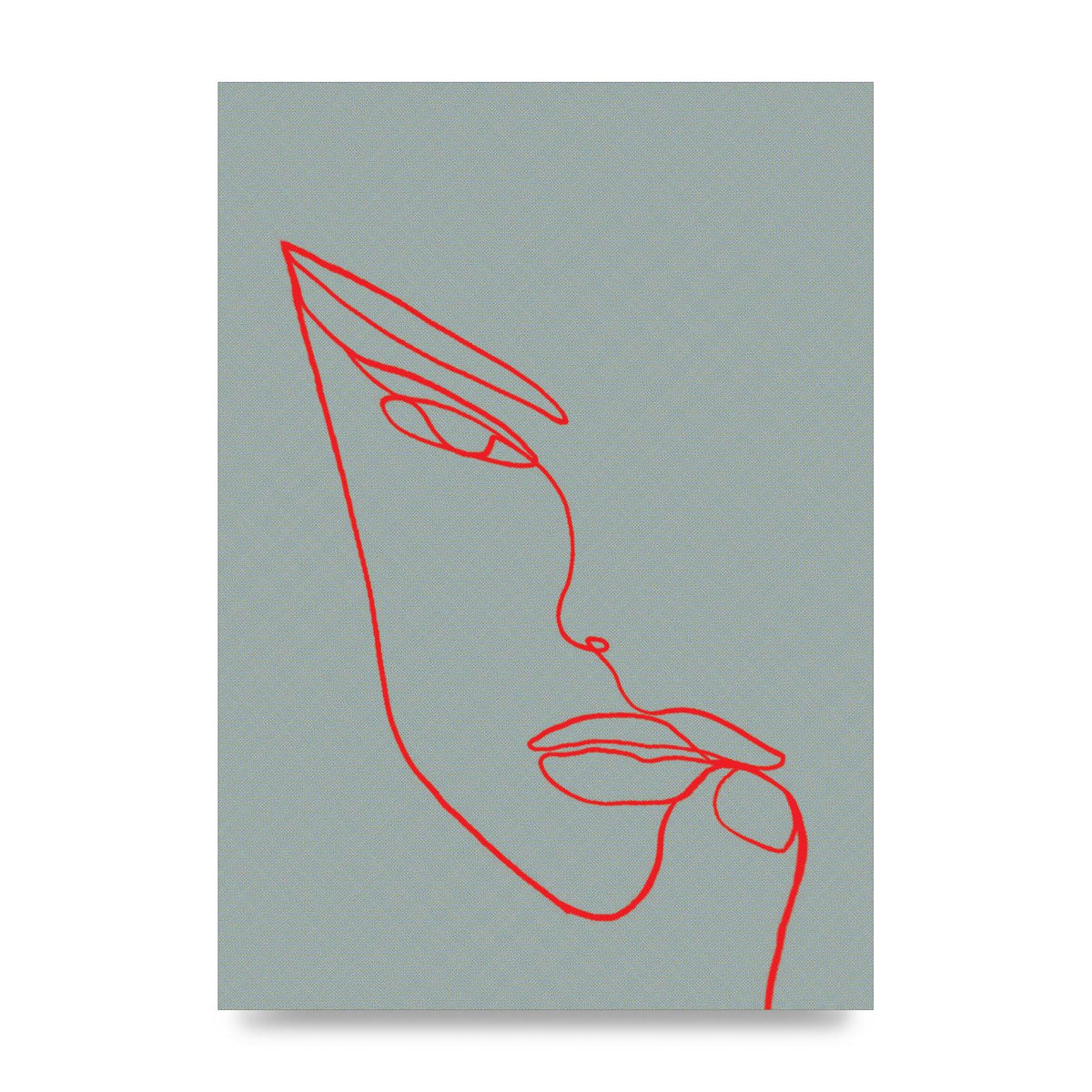 Face Line Illustration Red Wall Art - unframed print