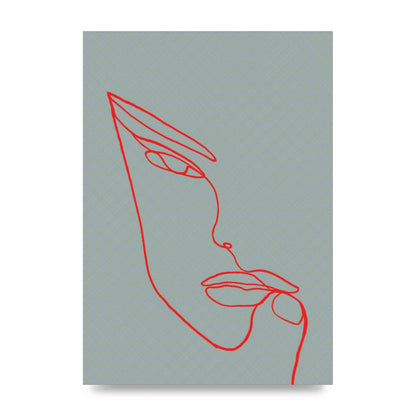 Face Line Illustration Red Wall Art - unframed print