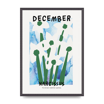 Birth Month Flower Series December Printed Poster - A2 framed