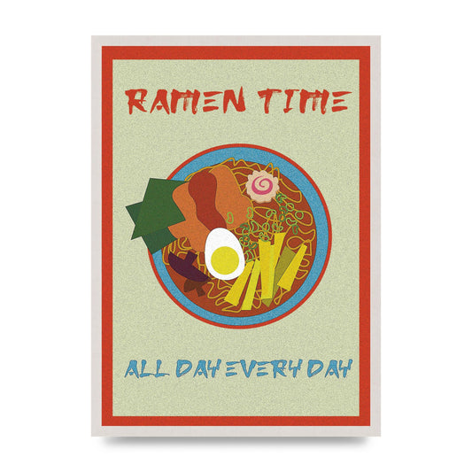 Retro Ramen Time Food Illustration Wall Art - A2 framed