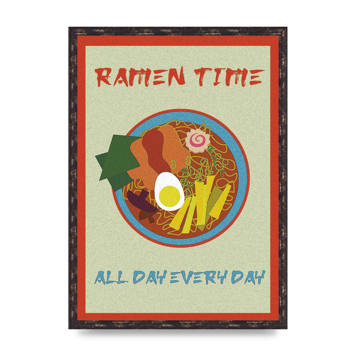 Retro Ramen Time Food Illustration Wall Art - A2 framed