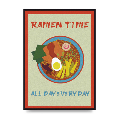 Retro Ramen Time Food Illustration Wall Art - A2 framed