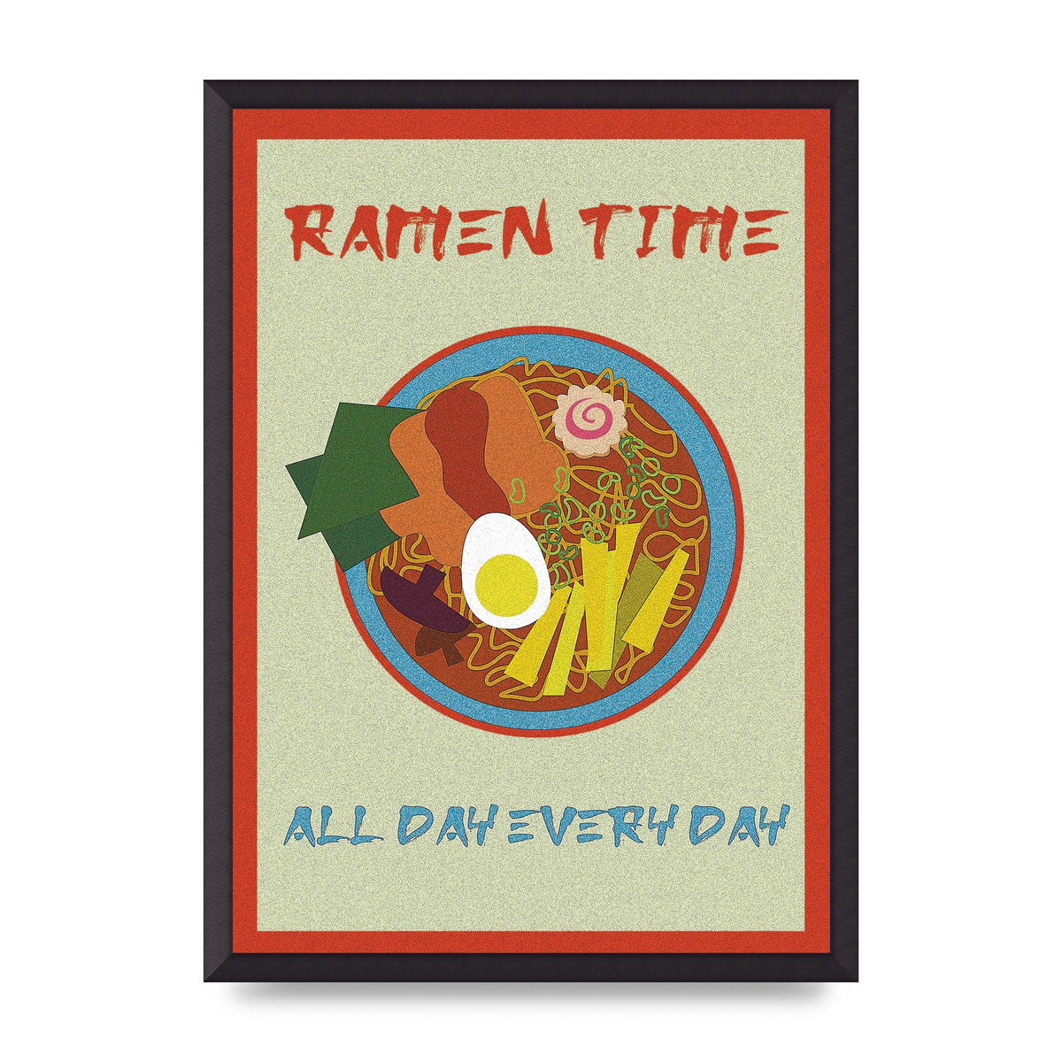 Retro Ramen Time Food Illustration Wall Art - A2 framed