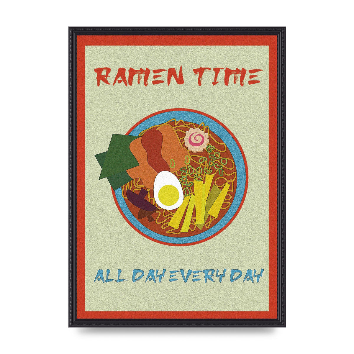 Retro Ramen Time Food Illustration Wall Art - A2 framed