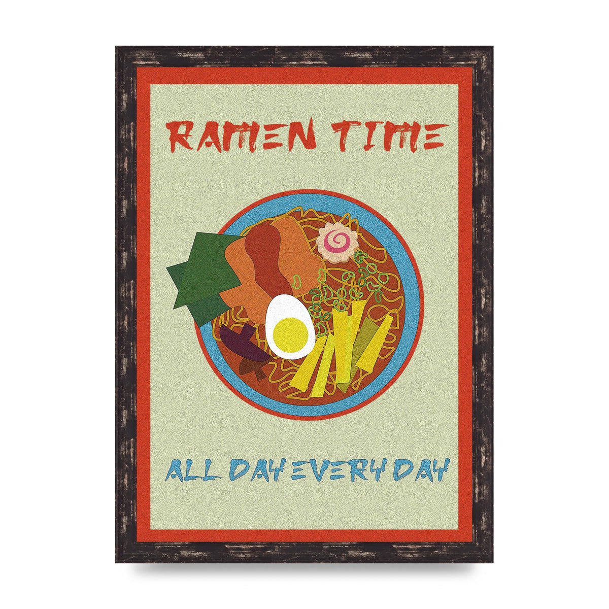 Retro Ramen Time Food Illustration Wall Art - A3 framed