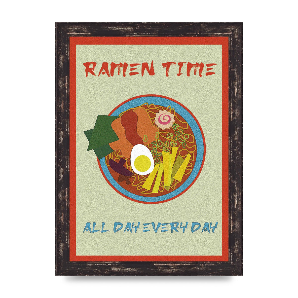 Retro Ramen Time Food Illustration Wall Art - A4 framed
