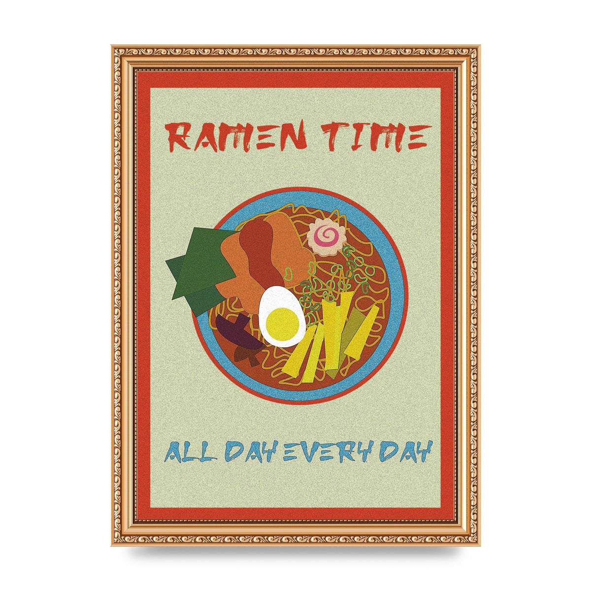 Retro Ramen Time Food Illustration Wall Art - A4 framed