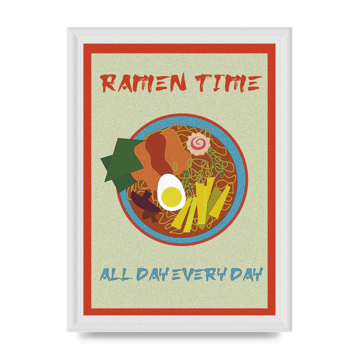 Retro Ramen Time Food Illustration Wall Art - A4 framed