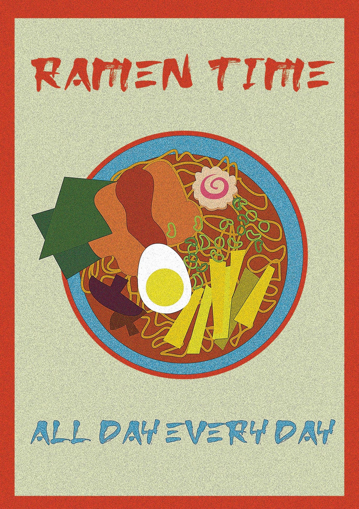 Retro Ramen Time Food Illustration Wall Art - detail