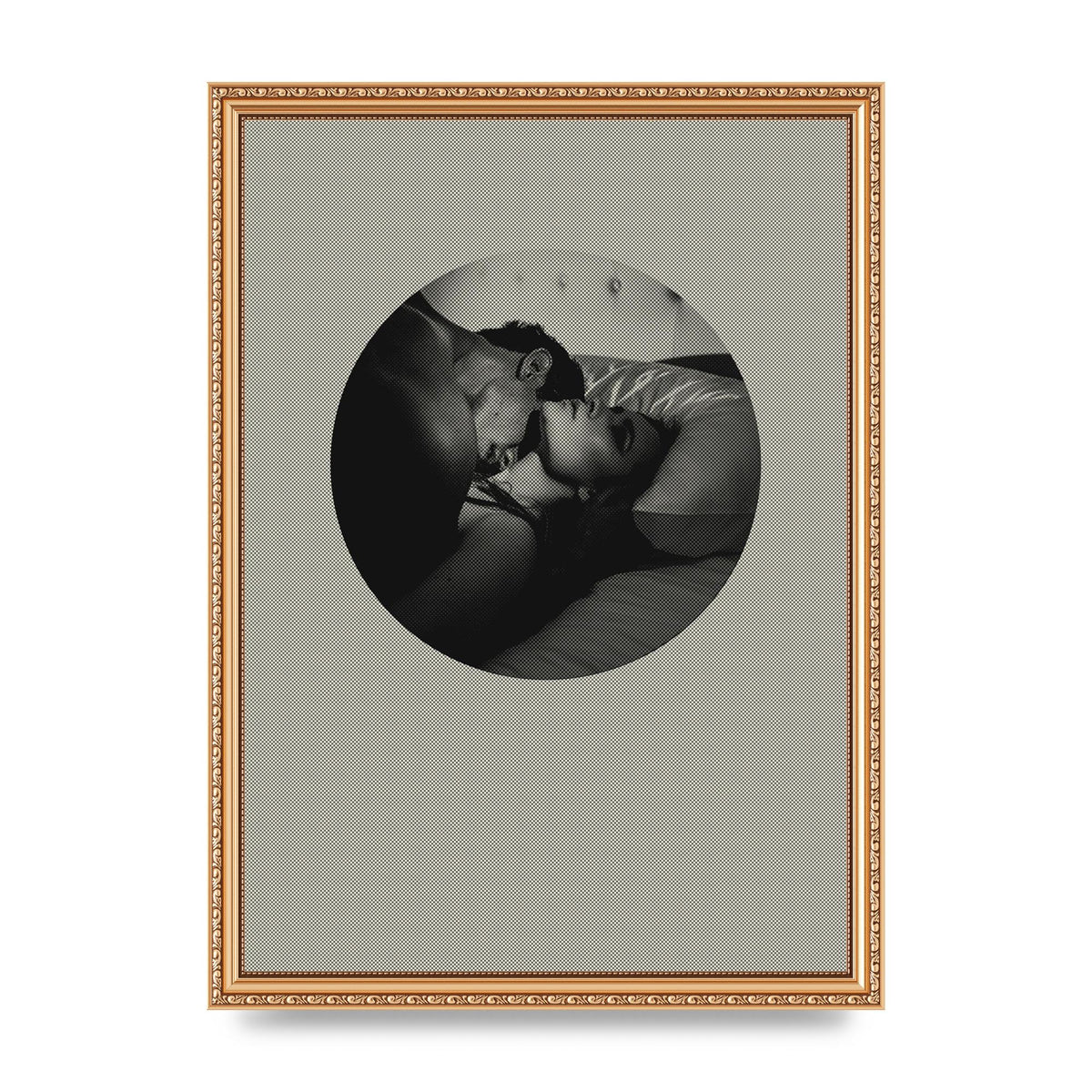 Halftone Kiss Two Printed Poster - A3 framed