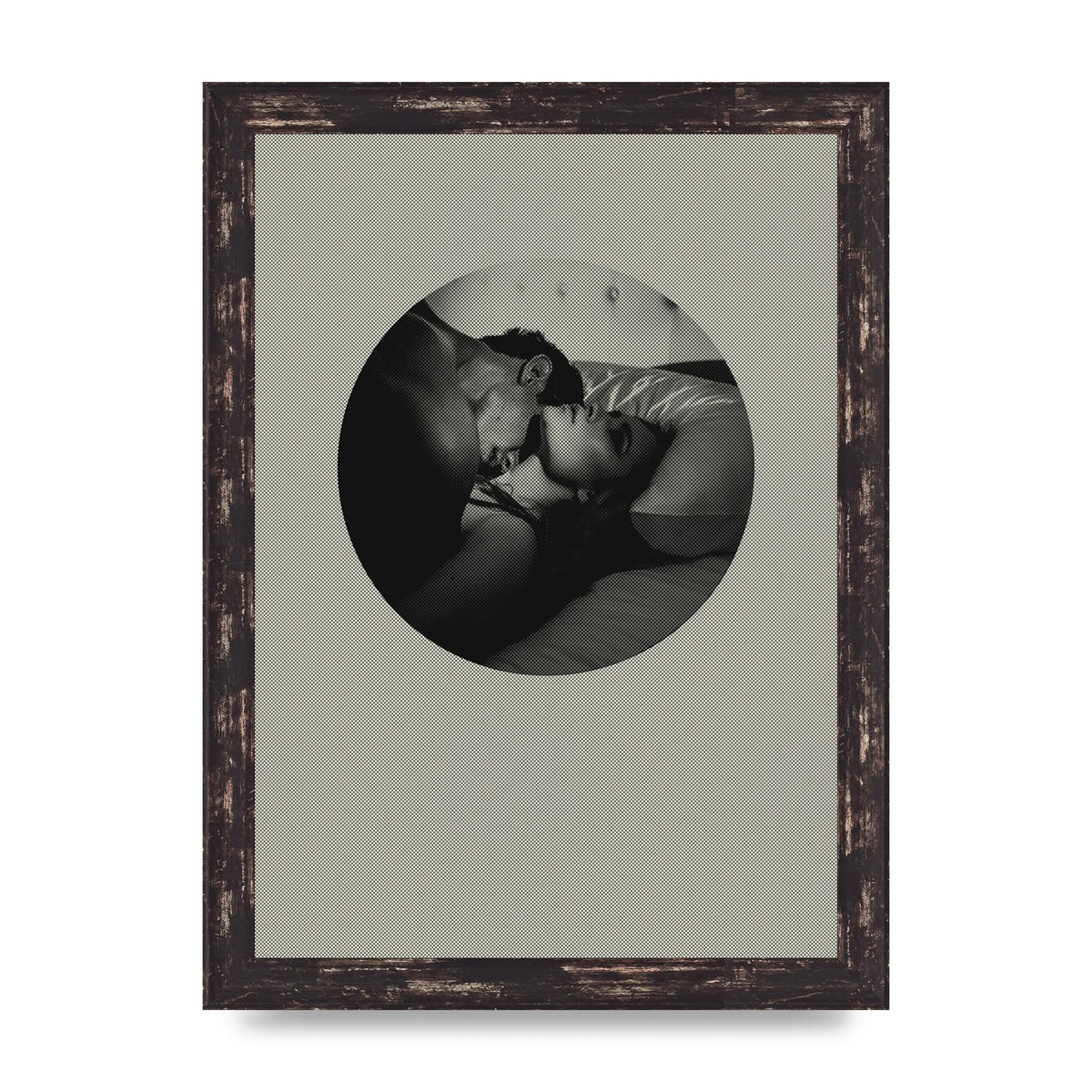 Halftone Kiss Two Printed Poster - A4 framed