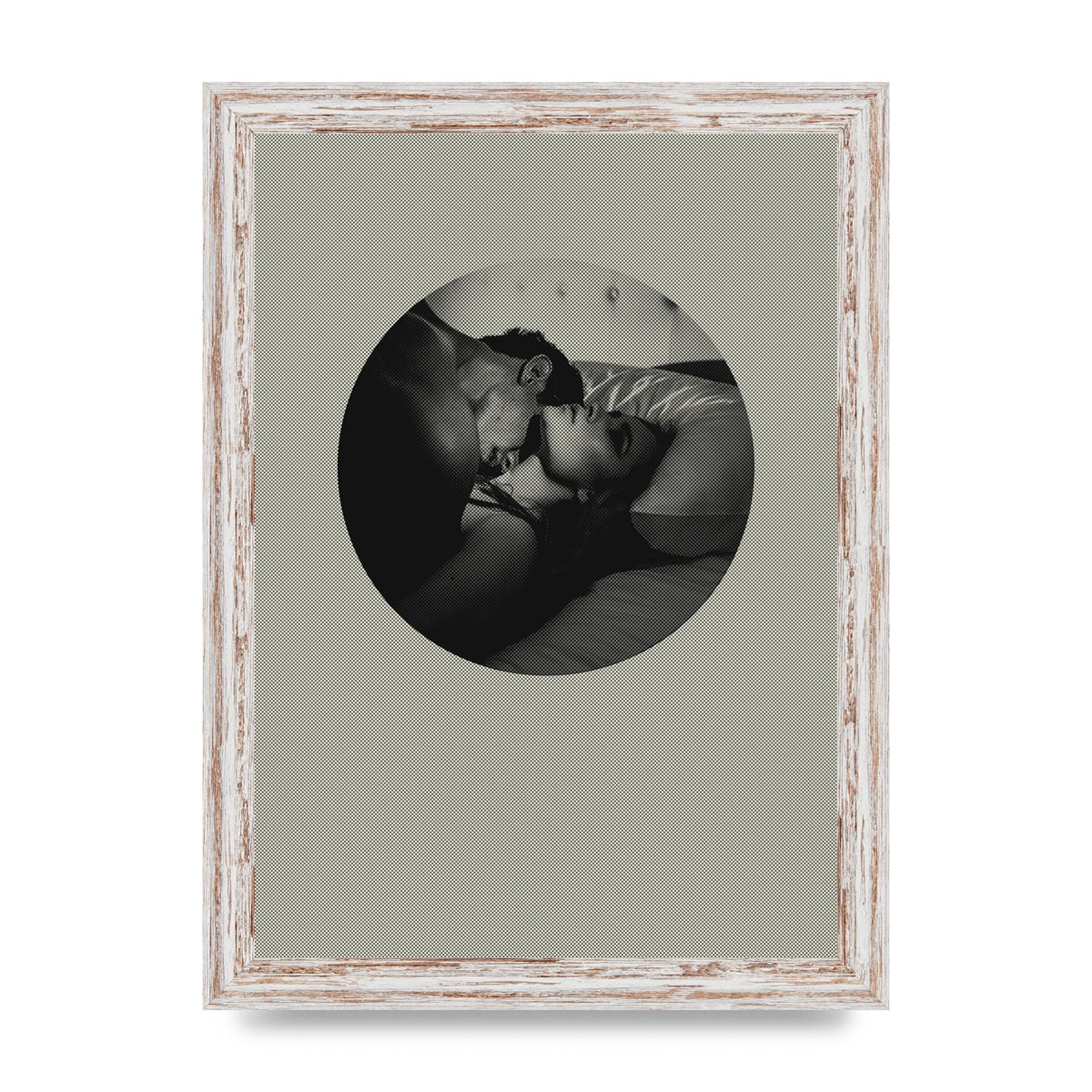 Halftone Kiss Two Printed Poster - A4 framed