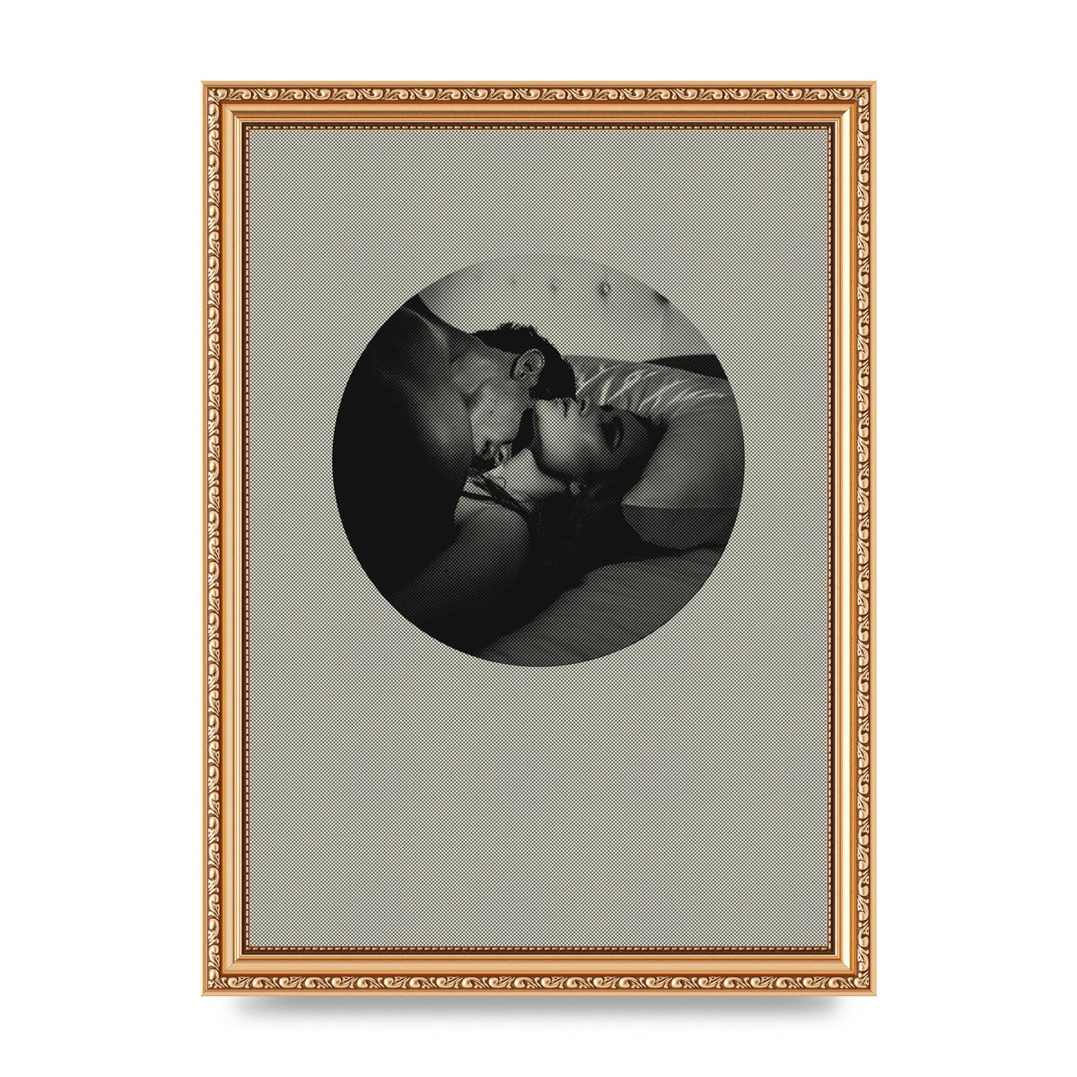 Halftone Kiss Two Printed Poster - A4 framed