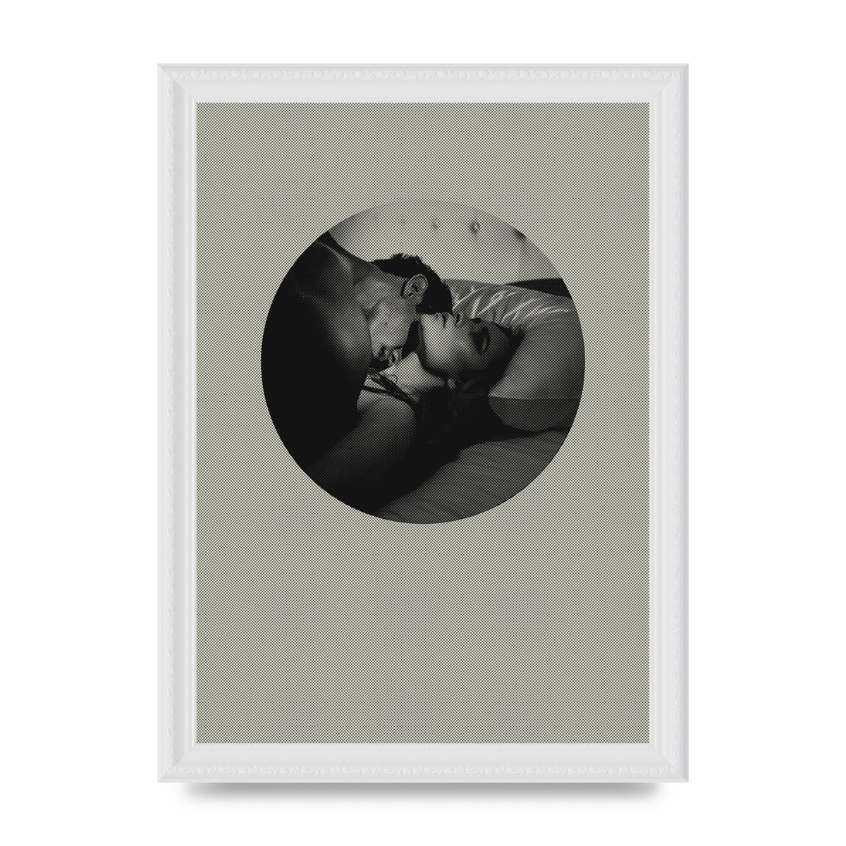 Halftone Kiss Two Printed Poster - A4 framed