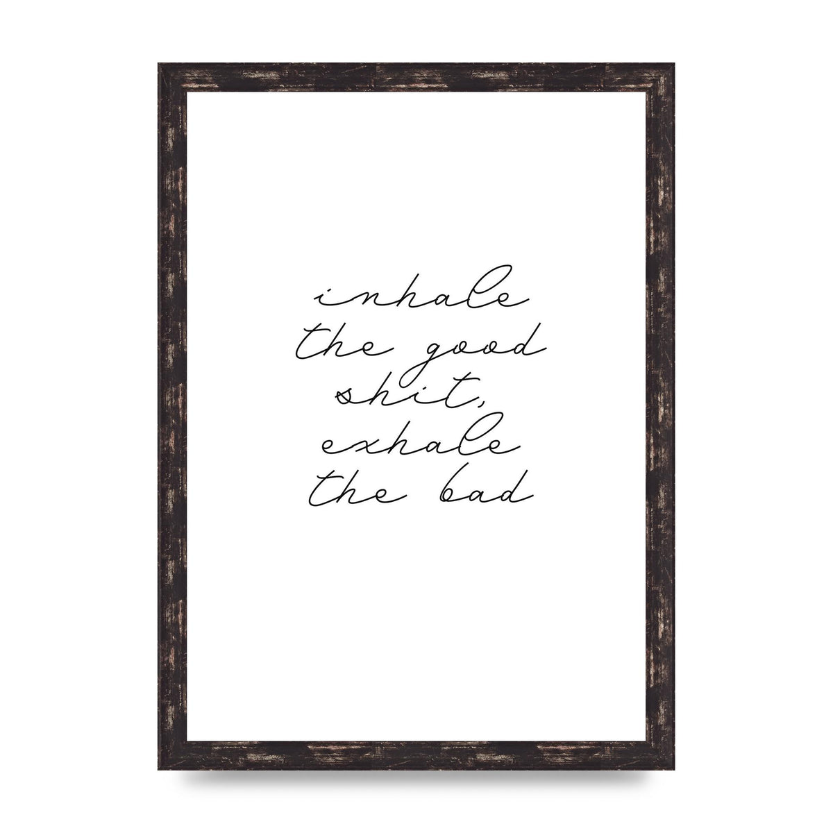 Inhale Exhale Quote Inspirational Script" Wall Art - A3 framed