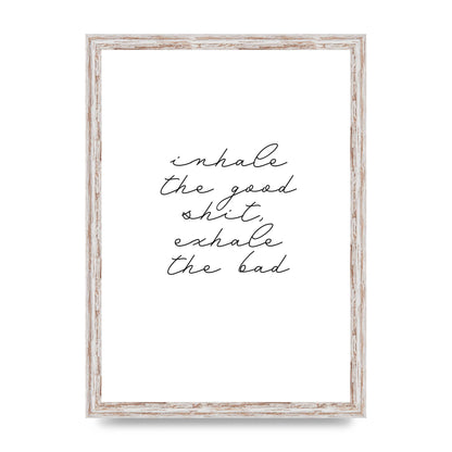 Inhale Exhale Quote Inspirational Script" Wall Art - A3 framed