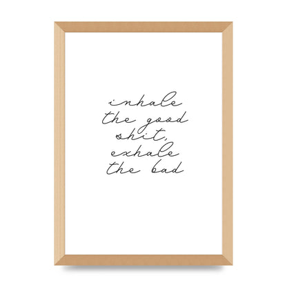 Inhale Exhale Quote Inspirational Script" Wall Art - A3 framed