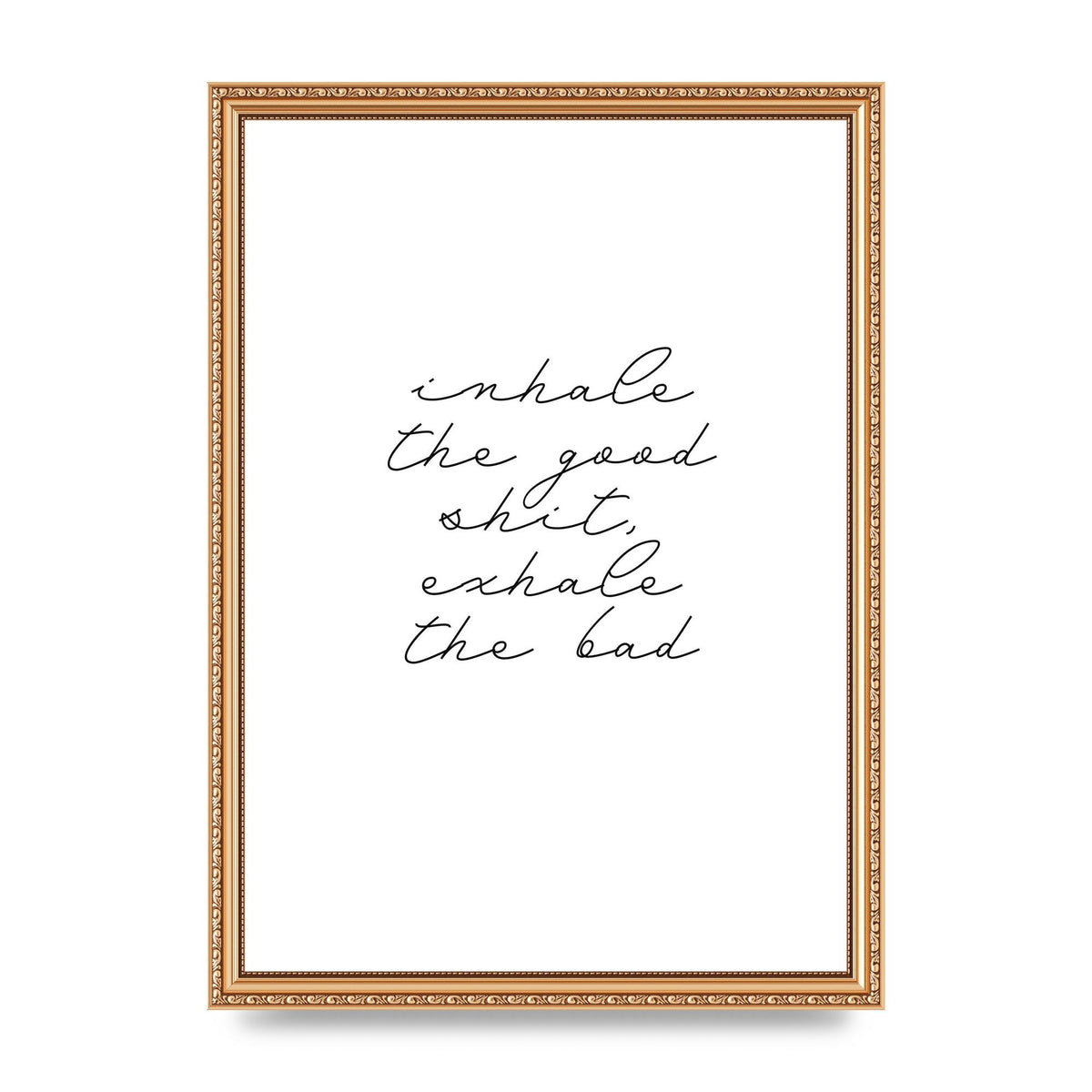 Inhale Exhale Quote Inspirational Script" Wall Art - A3 framed
