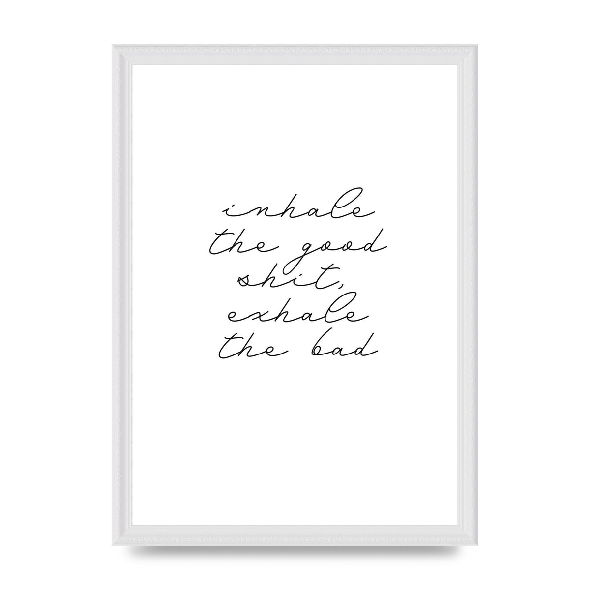 Inhale Exhale Quote Inspirational Script" Wall Art - A3 framed