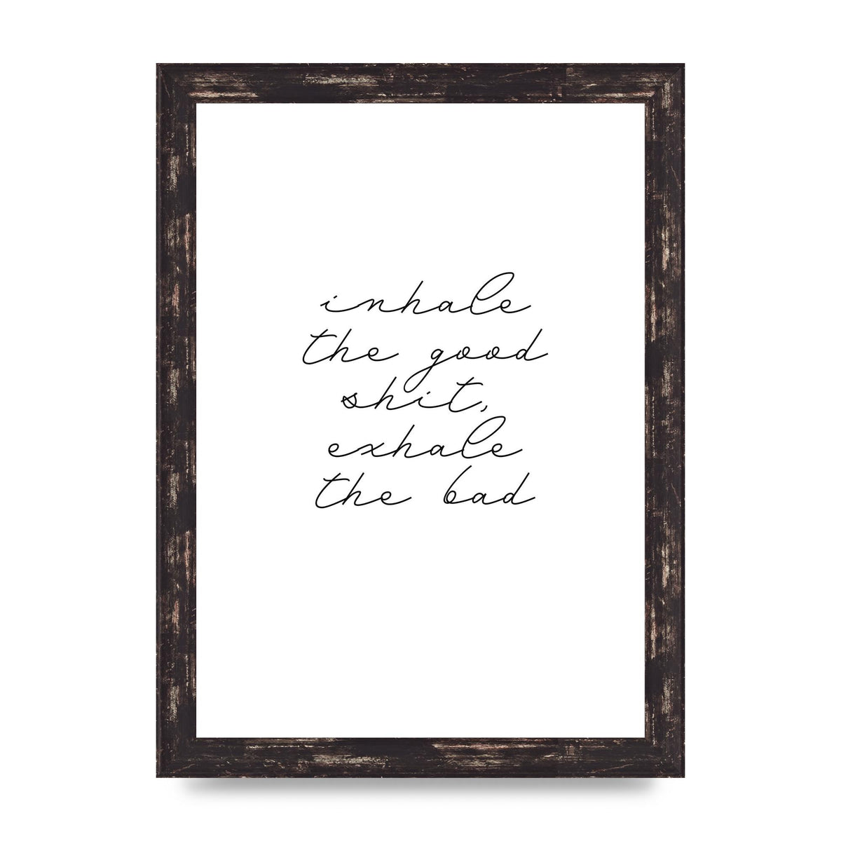 Inhale Exhale Quote Inspirational Script" Wall Art - A4 framed