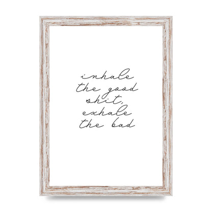Inhale Exhale Quote Inspirational Script" Wall Art - A4 framed