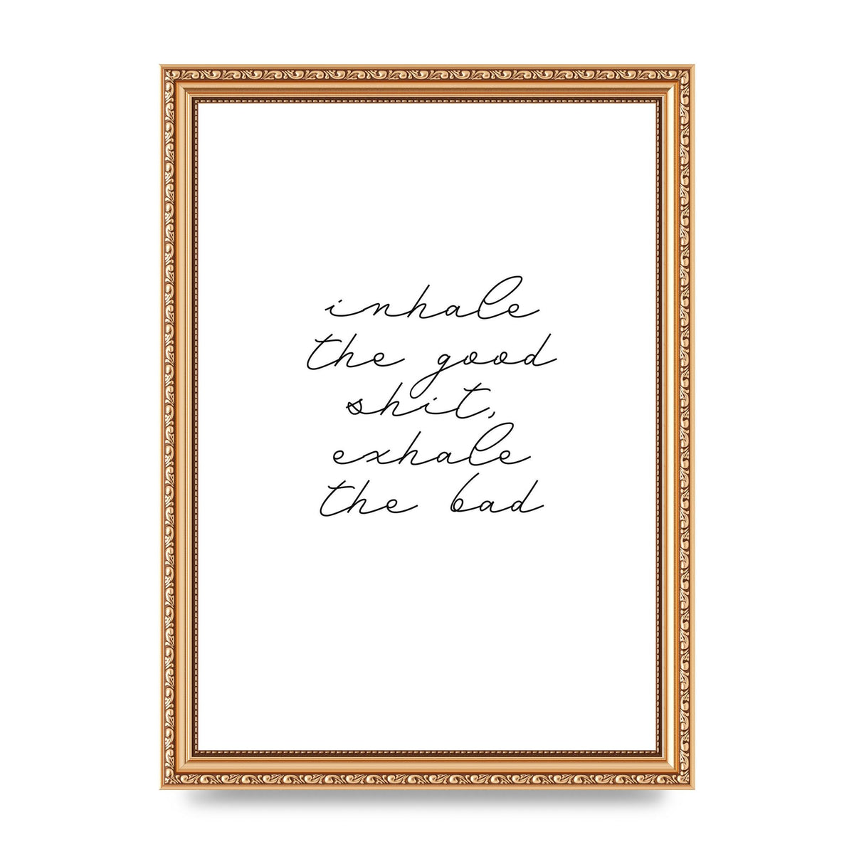 Inhale Exhale Quote Inspirational Script" Wall Art - A4 framed