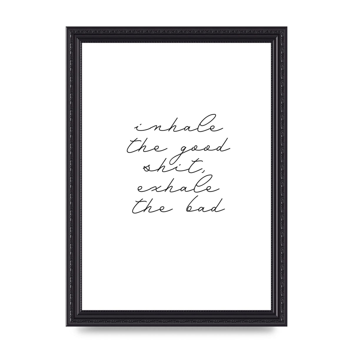 Inhale Exhale Quote Inspirational Script" Wall Art - A4 framed