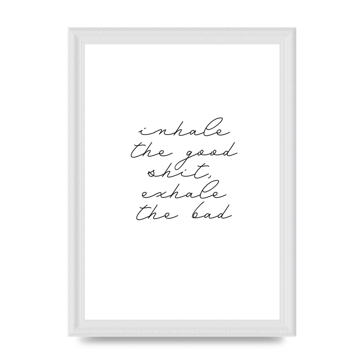 Inhale Exhale Quote Inspirational Script" Wall Art - A4 framed