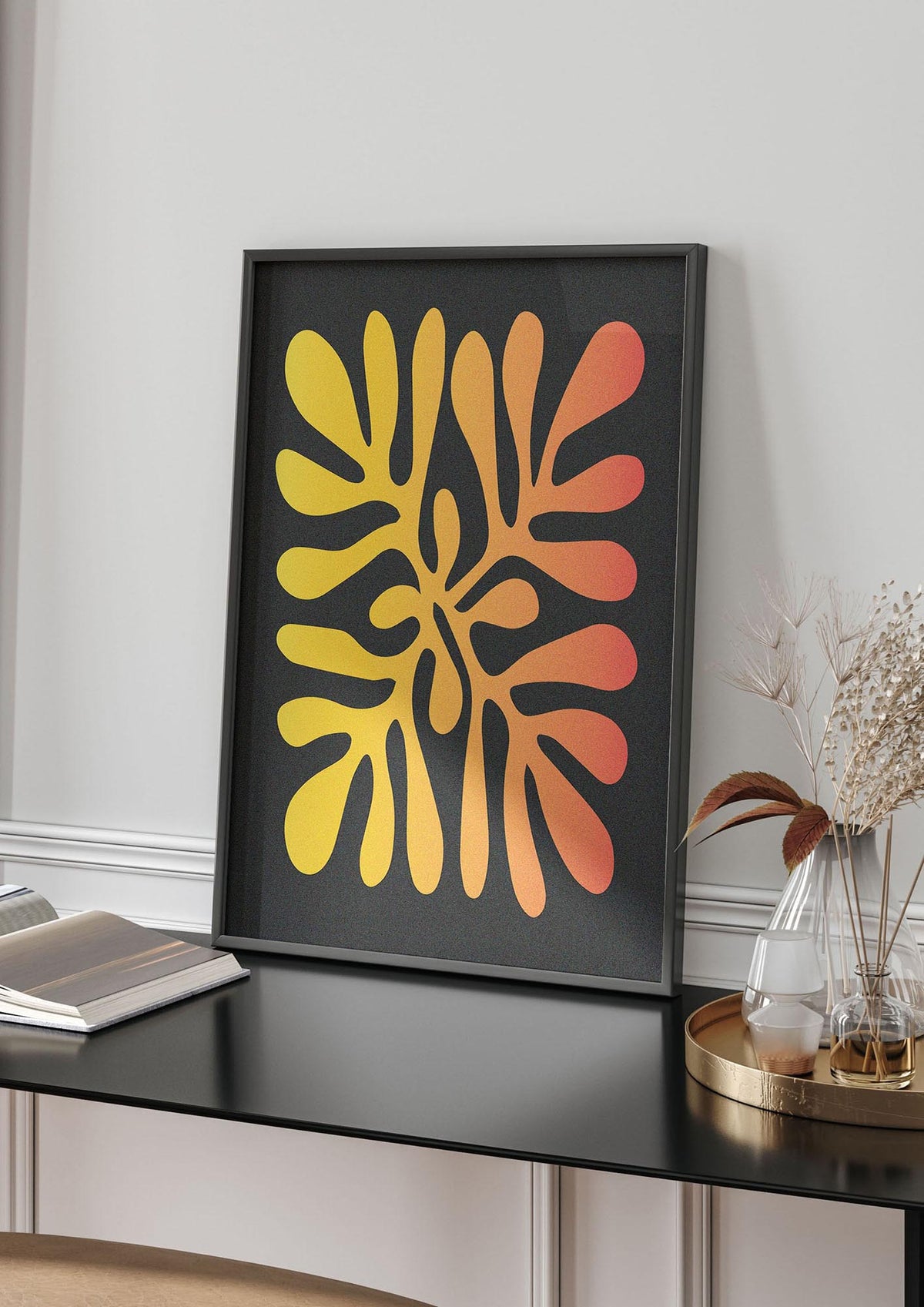 Abstract Orange Coral Three Wall Art - living room 4