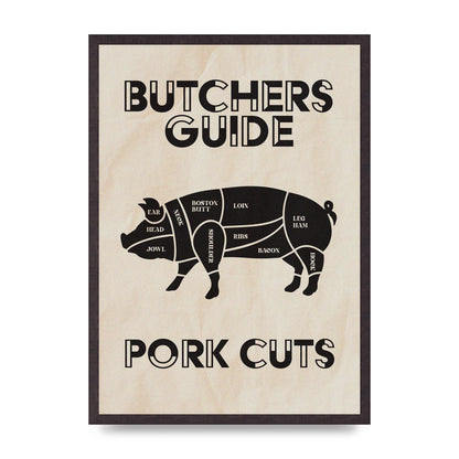 Retro Kitchen Butchers Guide Pork Cuts Vintage Printed Poster - A2 framed