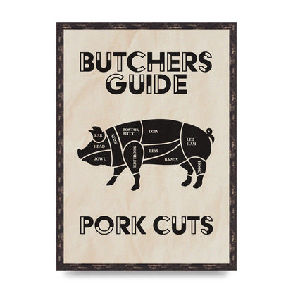 Retro Kitchen Butchers Guide Pork Cuts Vintage Printed Poster - A2 framed