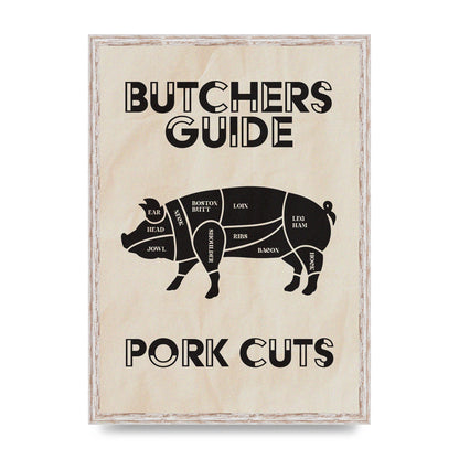 Retro Kitchen Butchers Guide Pork Cuts Vintage Printed Poster - A2 framed